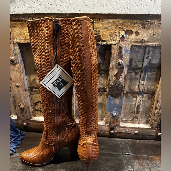 Tan Woven Knee-High Boots - Picture 4 of 7